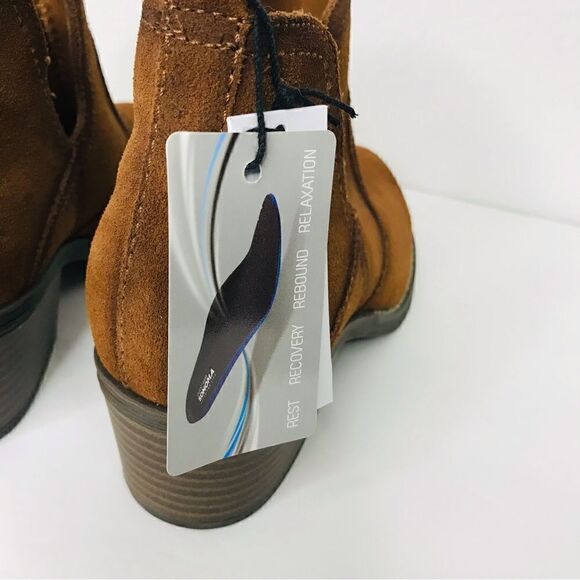 New! Sonoma Genuine Leather Suede Western Woodcut Chunky Block Heel Ankle Boots - Picture 10 of 12